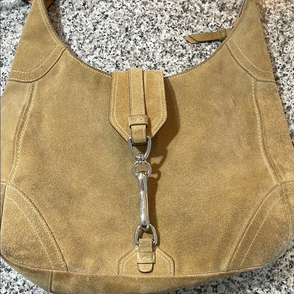 Coach Tan Suede Hobo Bag with Curved Silhouette